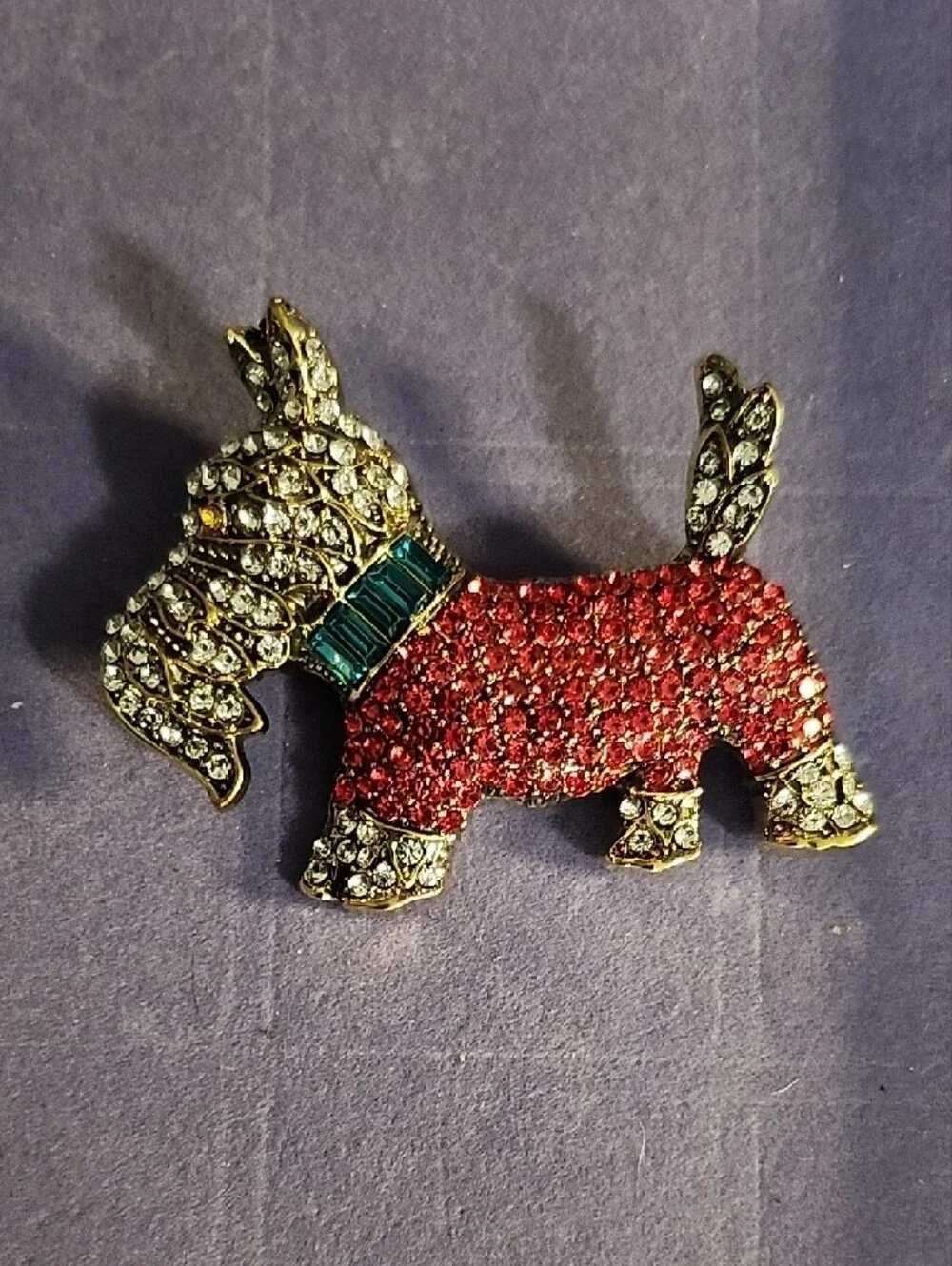 Crystal Embellished Red Dog Brooch